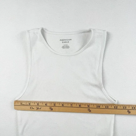 American Eagle Womens White Ribbed Crew Neck Tank Top Curved Hem Size Small - Picture 5 of 6